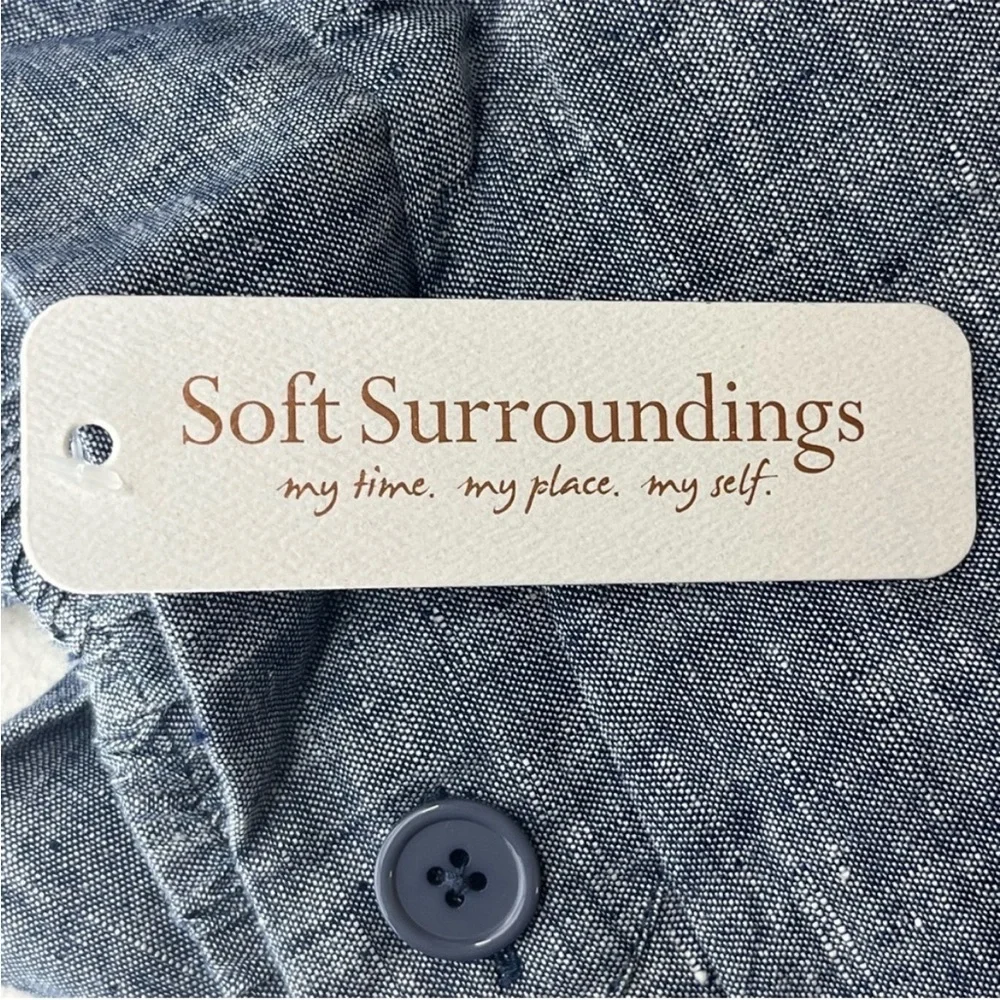 SOFT SURROUNDINGS NWT ALISO POINT LINEN WIDE LEG CROP PANTS BLUE SMALL - Picture 4 of 12